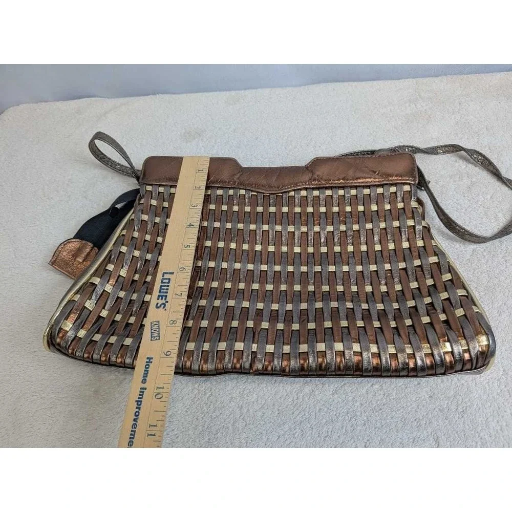 Vintage‎ Woven Metallic Shoulder Bag Bronze Gold Silver Textured Evening Clutch